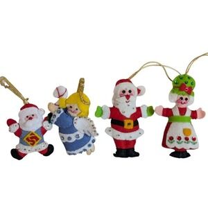 Vintage Felt Christmas Ornaments Handmade Santa Angel Snowman Set of 4